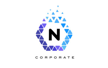 N Blue Hexagon Letter Logo with Triangles.