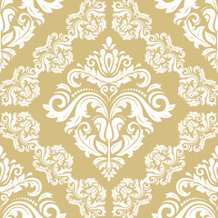 Fototapeta premium Classic seamless vector pattern. Traditional orient golden and white ornament. Classic vintage background
