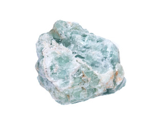 Raw green fluorite natural chunk isolated on white background