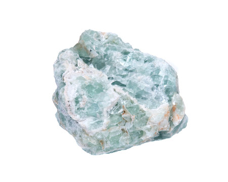 Raw green fluorite natural chunk isolated on white background