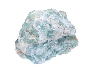 Raw green fluorite natural chunk isolated on white background