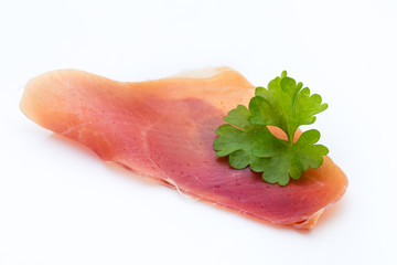 Pork ham slices isolated on white background.