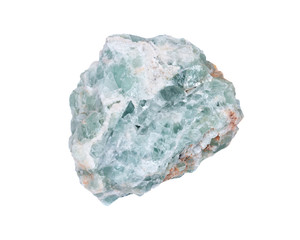 Raw green fluorite natural chunk isolated on white background