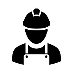 Worker with hard hat vector icon