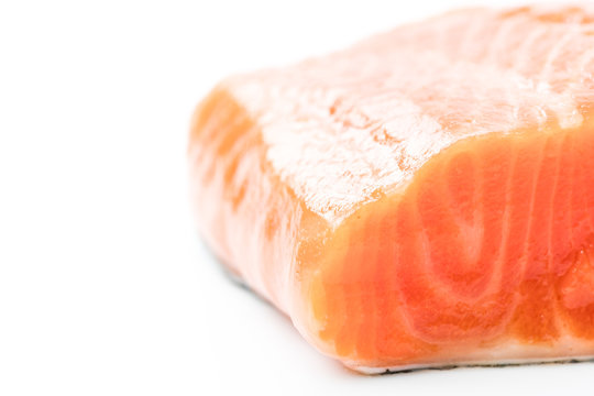 Fresh Salmon Steak On White Background.