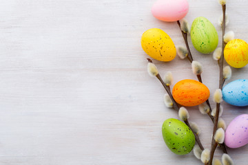 Easter and spring decoration, catkins and eggs.