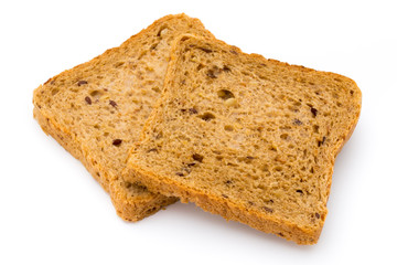Rye bread slice on a white background.