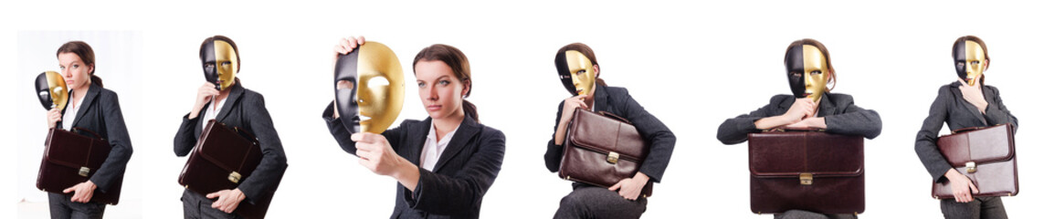 Woman with mask in hypocrisy concept