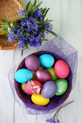 Still life in violet tones. Top view