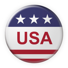 Patriotic Badge: USA Button With US Flag, 3d illustration on white background
