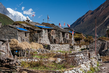 Fototapeta na wymiar Remote village in high Himalalya mountains