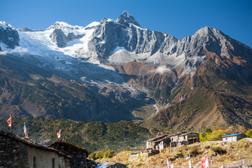 Fototapeta na wymiar Remote village in high Himalalya mountains