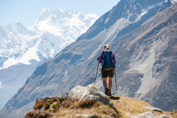 Fototapeta premium Trekker on Manaslu circuit trek in Nepal