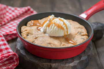 cookie ice cream homemade on hot pan.