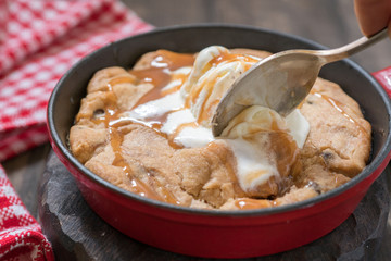 cookie ice cream homemade on hot pan.