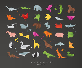 Animals origami set black - obrazy, fototapety, plakaty