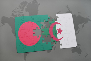 puzzle with the national flag of bangladesh and algeria on a world map