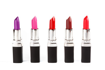 Lipsticks on white background