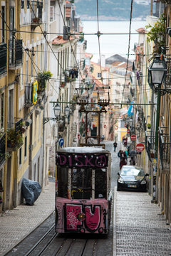 Ascensor da Bica (The Bica Funicular) or Elevador da Bica (Bica Lift), Lisbon, Portugal