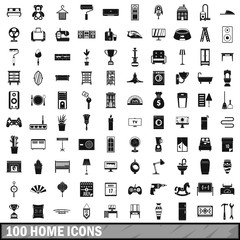 100 home icons set, simple style 