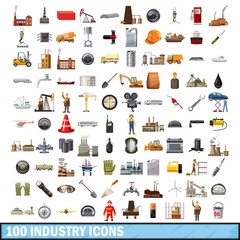 100 industry icons set, cartoon style