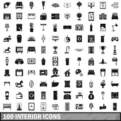 100 interior icons set, simple style 