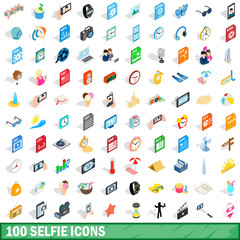 100 selfie icons set, isometric 3d style