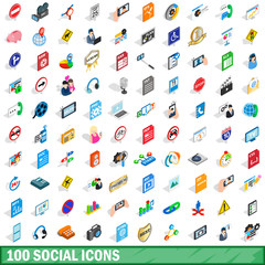 100 social icons set, isometric 3d style