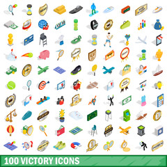 100 victory icons set, isometric 3d style