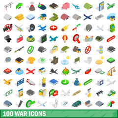 100 war icons set, isometric 3d style