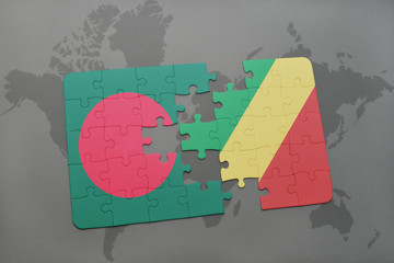 puzzle with the national flag of bangladesh and republic of the congo on a world map