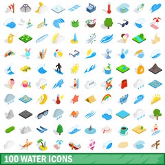 100 water icons set, isometric 3d style
