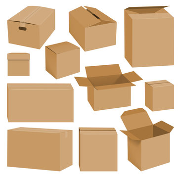 Cardboard box mockup set, realistic style