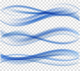 Abstract Blue Wave Set on Transparent Background.