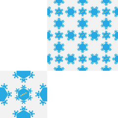 Seamless geometric gray and blue hexagon pattern with text and pattern unit.