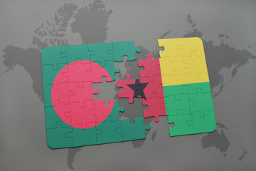 puzzle with the national flag of bangladesh and guinea bissau on a world map