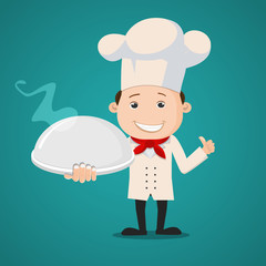 Vector illustration of a chef , Chef holding a platter 