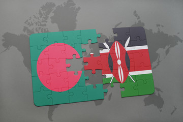 puzzle with the national flag of bangladesh and kenya on a world map