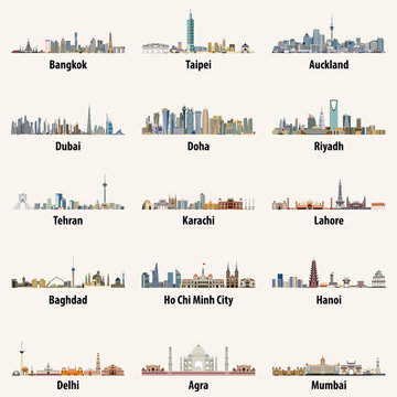 vector illustrations of asian cities skylines
