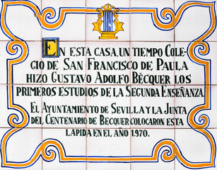 Illustrious sevillans, Memoria de Gustavo Adolfo Bécquer, Seville, Spain - obrazy, fototapety, plakaty
