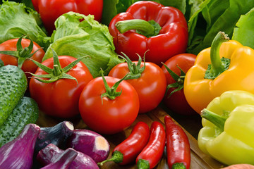 Composition with variety of fresh organic vegetables and fruits