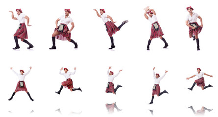 Scottish man dancing on white