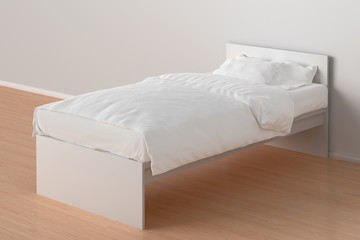 Twin size single bed in interior - obrazy, fototapety, plakaty