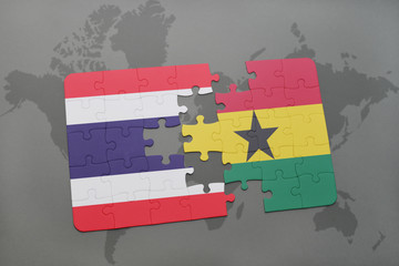 puzzle with the national flag of thailand and ghana on a world map