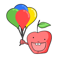 funny apple face with balloons