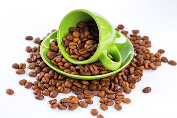 A coffee mug of coffee beans