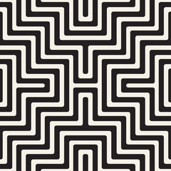 Maze Tangled Lines Contemporary Graphic. Vector Seamless Black and White Pattern.