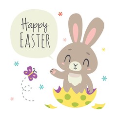 vector cartoon style easter bunny greeting card