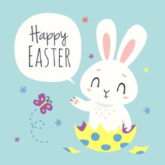 vector cartoon style easter bunny greeting card