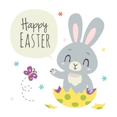 vector cartoon style easter bunny greeting card